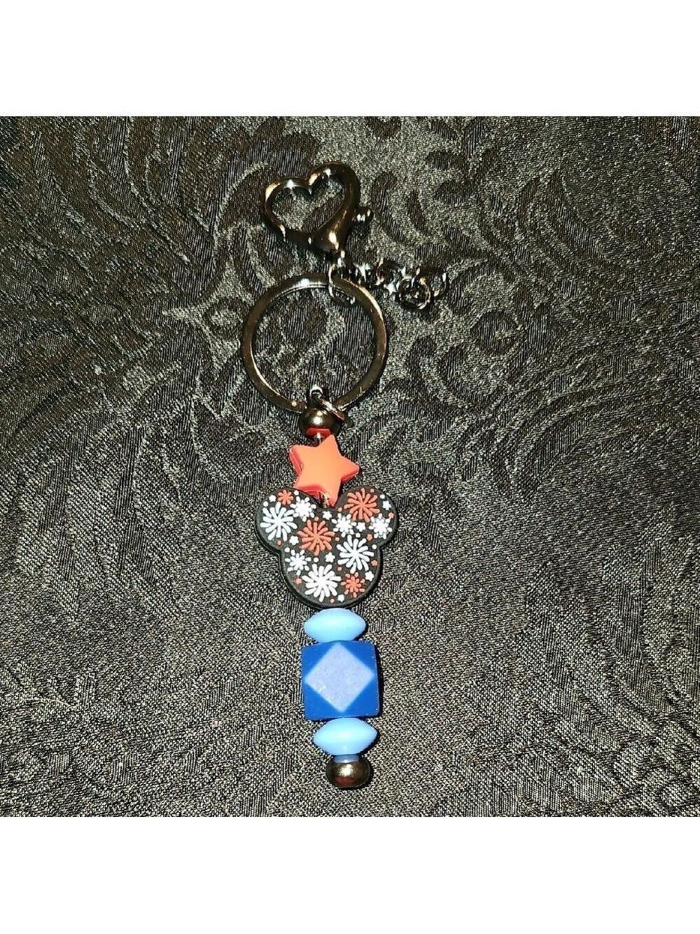 Handmade Beaded Keychain with Mickey Mouse Head With Fireworks